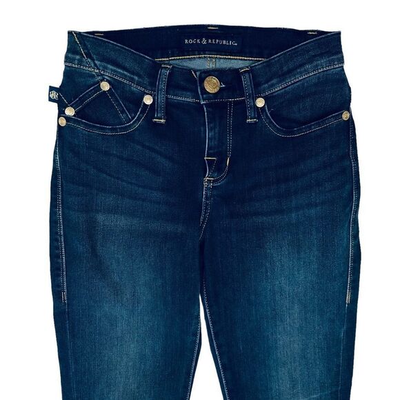 Rock & Republic Dark Blue Denim Kendra Curvy Low Rise Women’s Jeans - Picture 3 of 16